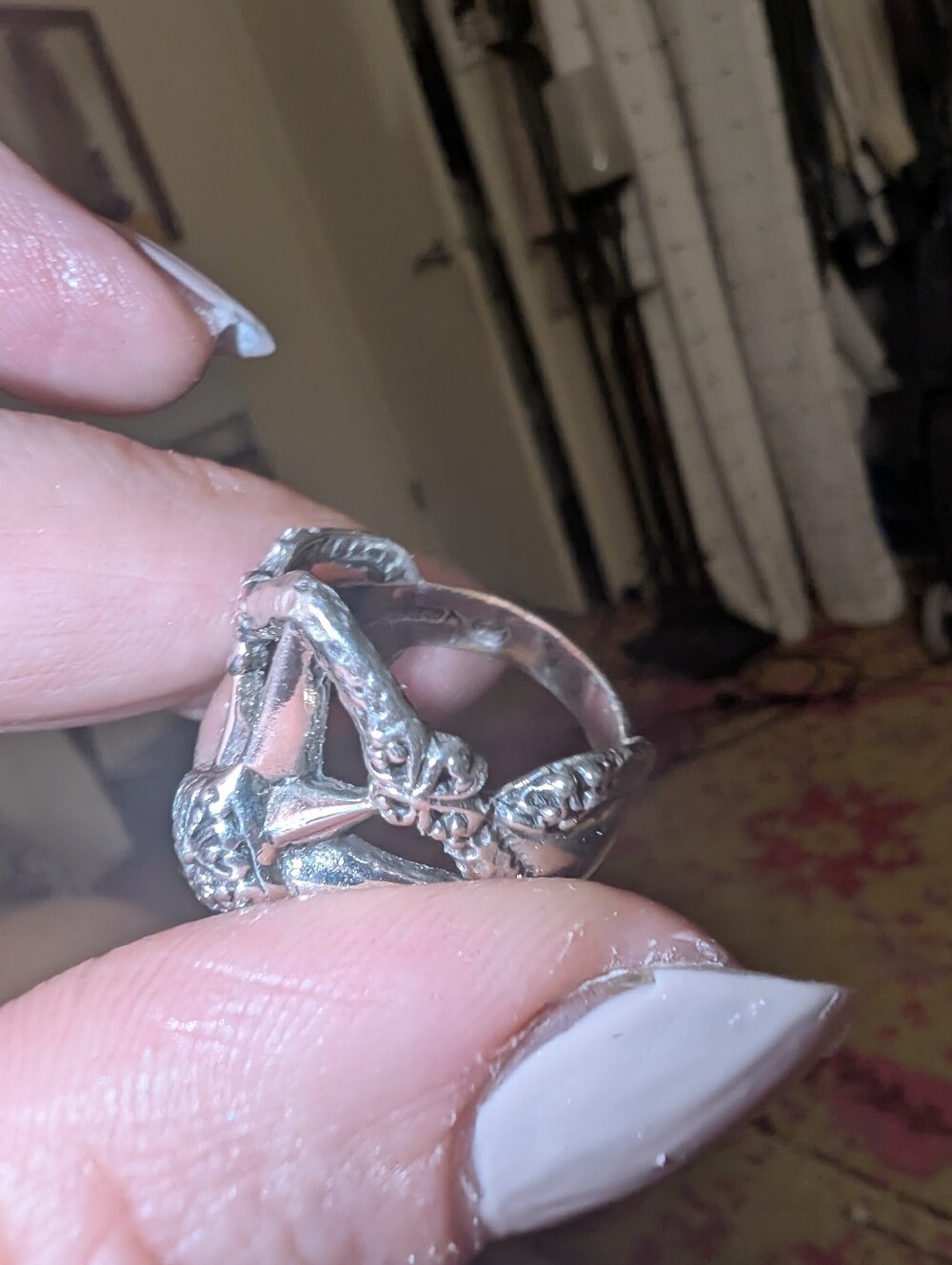 Vintage Retired Ornate SARDA Sterling Silver Filigree Style Ring: Size 8 - Picture 4 of 7